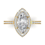 2.38 ct Brilliant Marquise Cut Natural Diamond Stone Clarity SI1-2 Color G-H Yellow Gold Halo Solitaire with Accents Ring