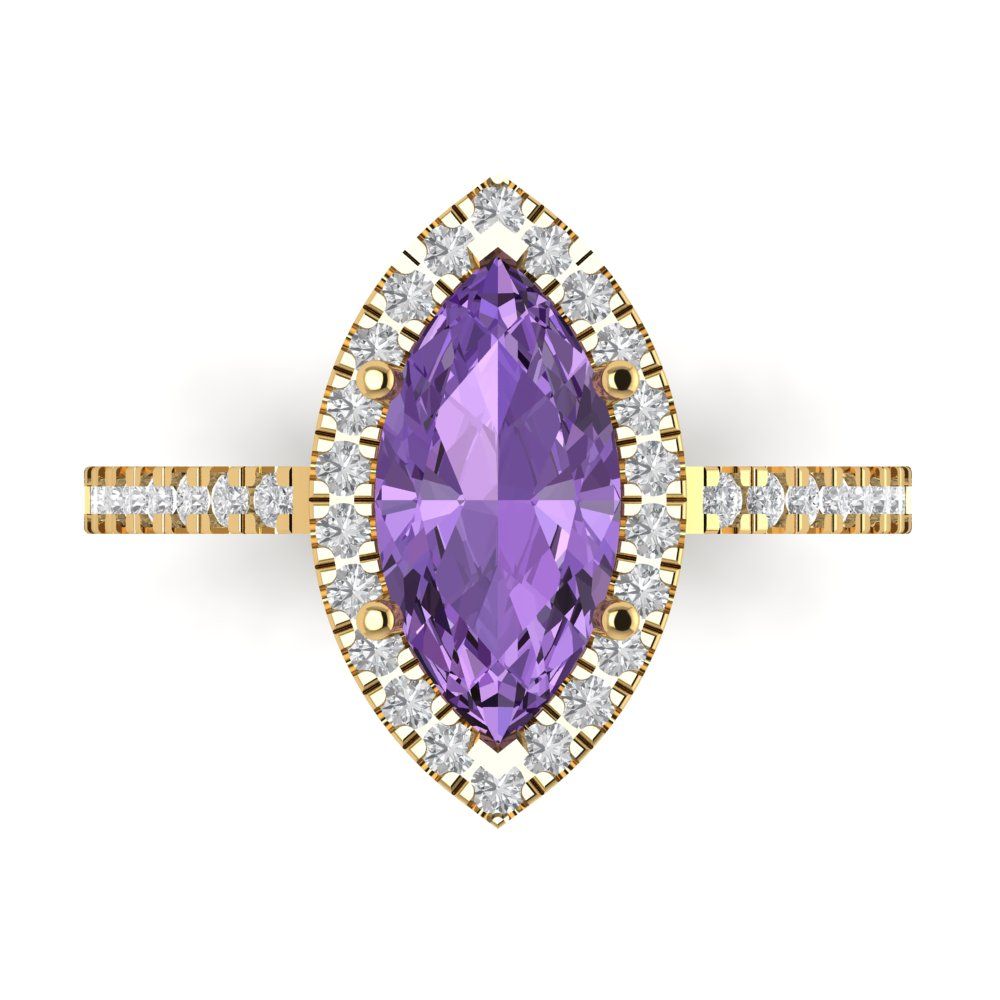2.38 cttw Simulated Alexandrite Hidden Halo Engagement Ring - Solid Gold (Marquise Cut,12x6mm )