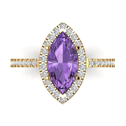2.38 cttw Simulated Alexandrite Hidden Halo Engagement Ring - Solid Yellow Gold (VVS1, Marquise Cut,12x6mm )
