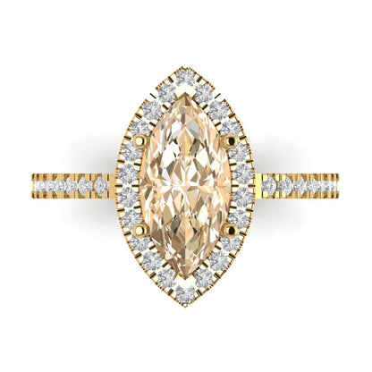 2.38 cttw Natural Morganite Hidden Halo Engagement Ring - Solid Gold (Marquise Cut,12x6mm )