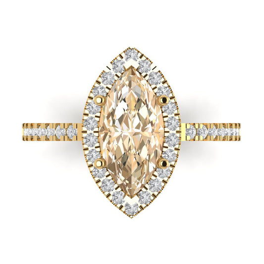 2.38 cttw Natural Morganite Hidden Halo Engagement Ring - Solid Yellow Gold (VVS1, Marquise Cut,12x6mm )