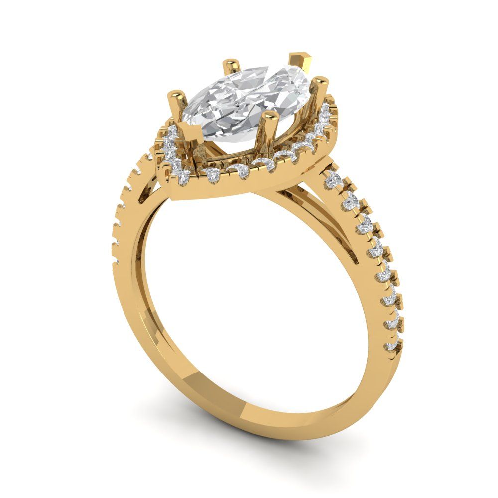 2.38 cttw White Sapphire Hidden Halo Engagement Ring - Solid Gold (Marquise Cut,12x6mm )