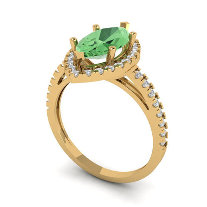 2.38 cttw Zirconia Simulated Green Diamond Hidden Halo Engagement Ring - Solid Gold (VVS1, Marquise Cut,12x6mm )