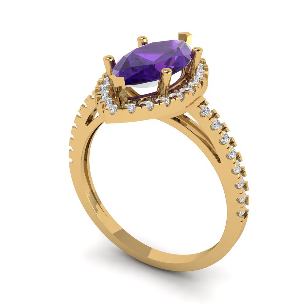 2.38 cttw Natural Amethyst Hidden Halo Engagement Ring - Solid Gold (Marquise Cut,12x6mm )