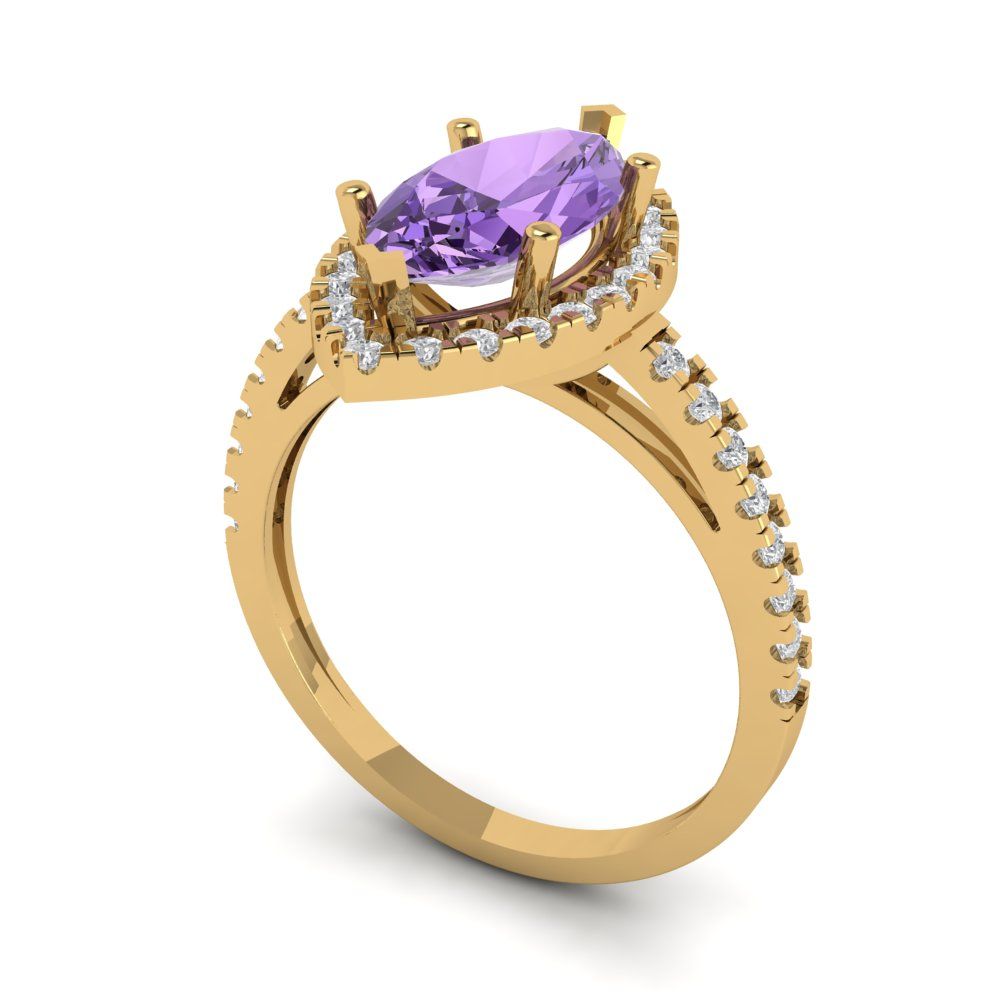 2.38 cttw Simulated Alexandrite Hidden Halo Engagement Ring - Solid Gold (Marquise Cut,12x6mm )