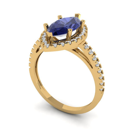 2.38 cttw Simulated Tanzanite Hidden Halo Engagement Ring - Solid Gold (Marquise Cut,12x6mm )