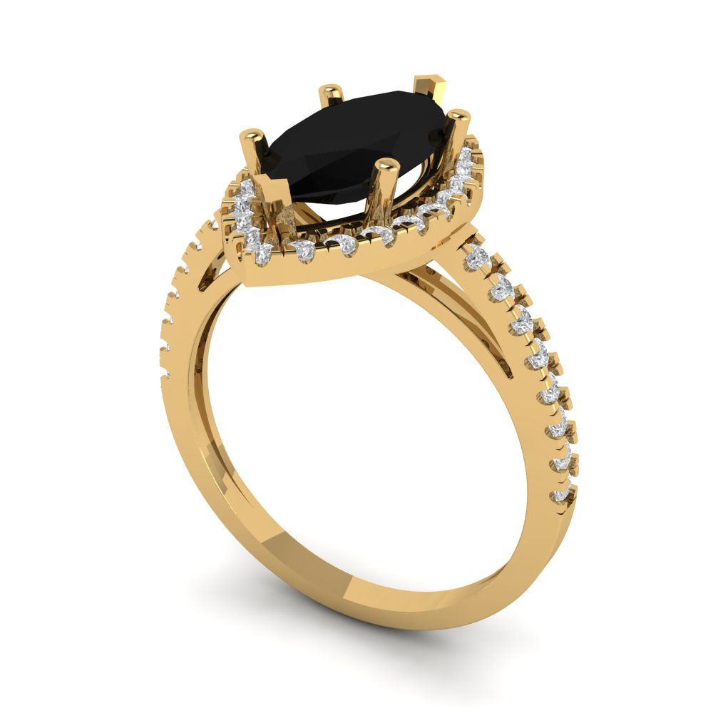 2.38 cttw Natural Onyx Hidden Halo Engagement Ring - Solid Gold (Marquise Cut,12x6mm )