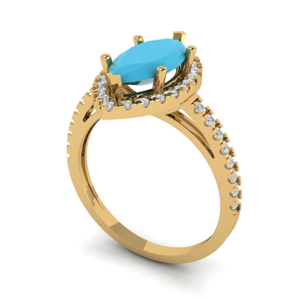 2.38 ct Brilliant Marquise Cut Simulated Turquoise Yellow Gold Halo Solitaire with Accents Engagement Ring, December Birthstone