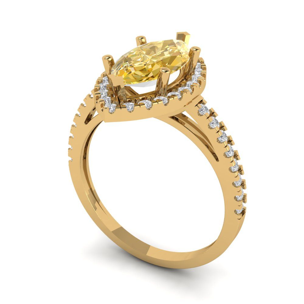 2.38 cttw Zirconia Simulated Yellow Diamond Hidden Halo Engagement Ring - Solid Gold (VVS1, Marquise Cut,12x6mm )