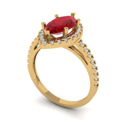 2.38 cttw Simulated Ruby Hidden Halo Engagement Ring - Solid Gold (Marquise Cut,12x6mm )