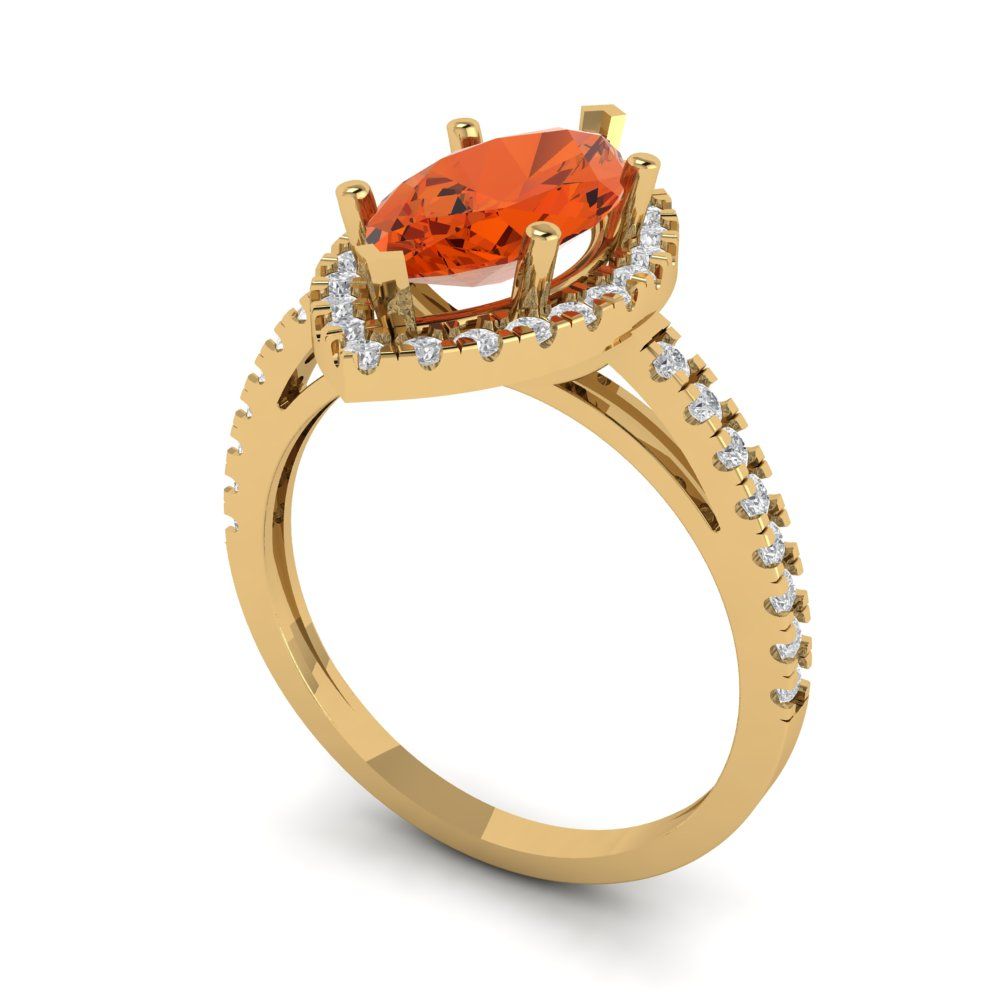 2.38 cttw Zirconia Simulated Red Diamond Hidden Halo Engagement Ring - Solid Gold (VVS1, Marquise Cut,12x6mm )