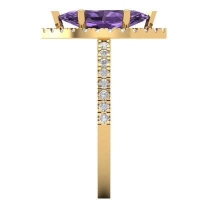 2.38 cttw Simulated Alexandrite Hidden Halo Engagement Ring - Solid Gold (Marquise Cut,12x6mm )
