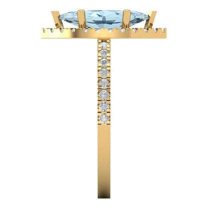 2.38 cttw Natural Swiss Blue Topaz Hidden Halo Engagement Ring - Solid Gold (Marquise Cut,12x6mm )