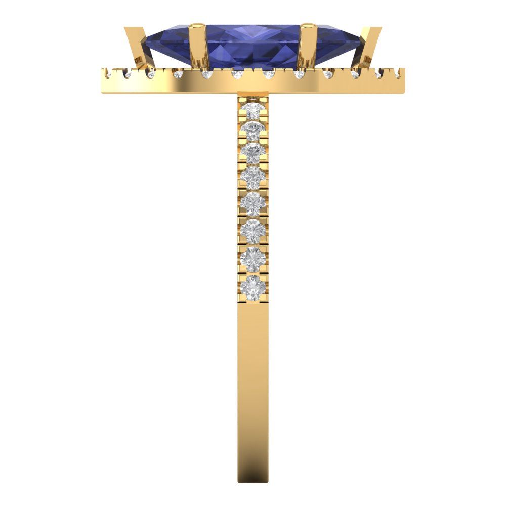 2.38 cttw Simulated Tanzanite Hidden Halo Engagement Ring - Solid Gold (Marquise Cut,12x6mm )
