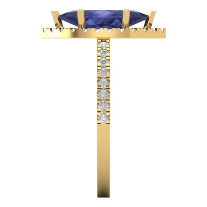 2.38 cttw Simulated Tanzanite Hidden Halo Engagement Ring - Solid Gold (Marquise Cut,12x6mm )