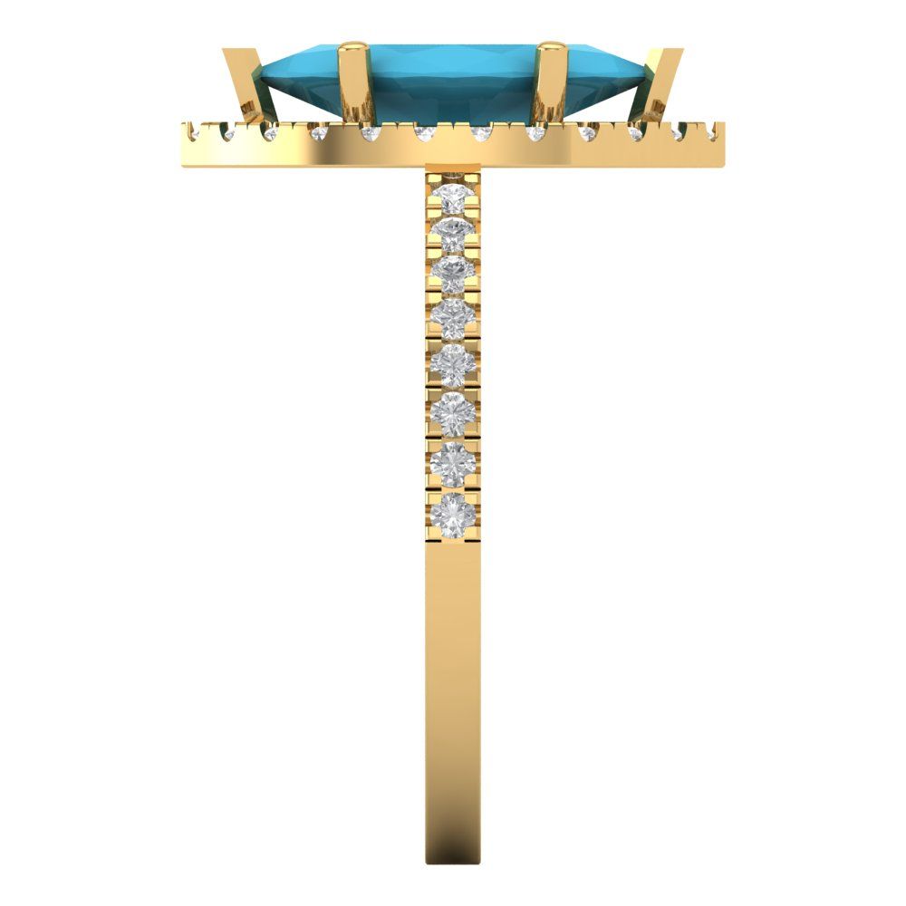 2.38 ct Brilliant Marquise Cut Simulated Turquoise Yellow Gold Halo Solitaire with Accents Engagement Ring, December Birthstone