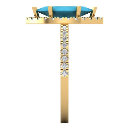 2.38 ct Brilliant Marquise Cut Simulated Turquoise Yellow Gold Halo Solitaire with Accents Engagement Ring, December Birthstone