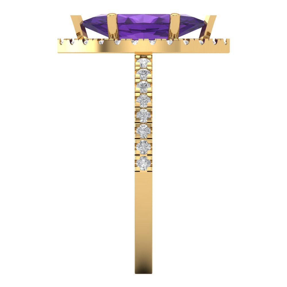 2.38 cttw Natural Amethyst Hidden Halo Engagement Ring - Solid Gold (Marquise Cut,12x6mm )