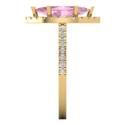 2.38 cttw Zirconia Simulated Pink Diamond Hidden Halo Engagement Ring - Solid Gold (VVS1, Marquise Cut,12x6mm )