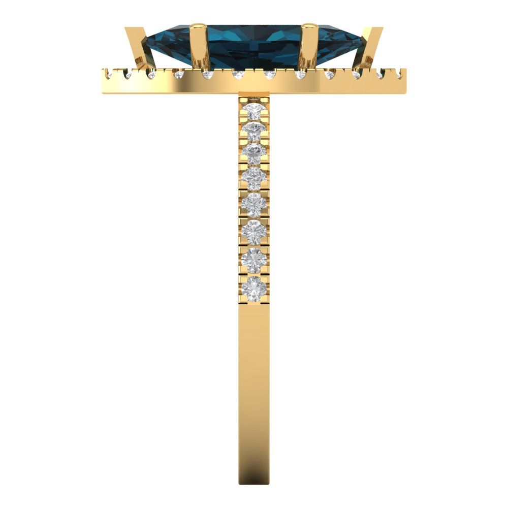 2.38 cttw Natural London Blue Topaz Hidden Halo Engagement Ring - Solid Gold (Marquise Cut,12x6mm )