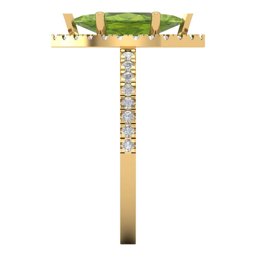 2.38 cttw Natural Peridot Hidden Halo Engagement Ring - Solid Gold (Marquise Cut,12x6mm )