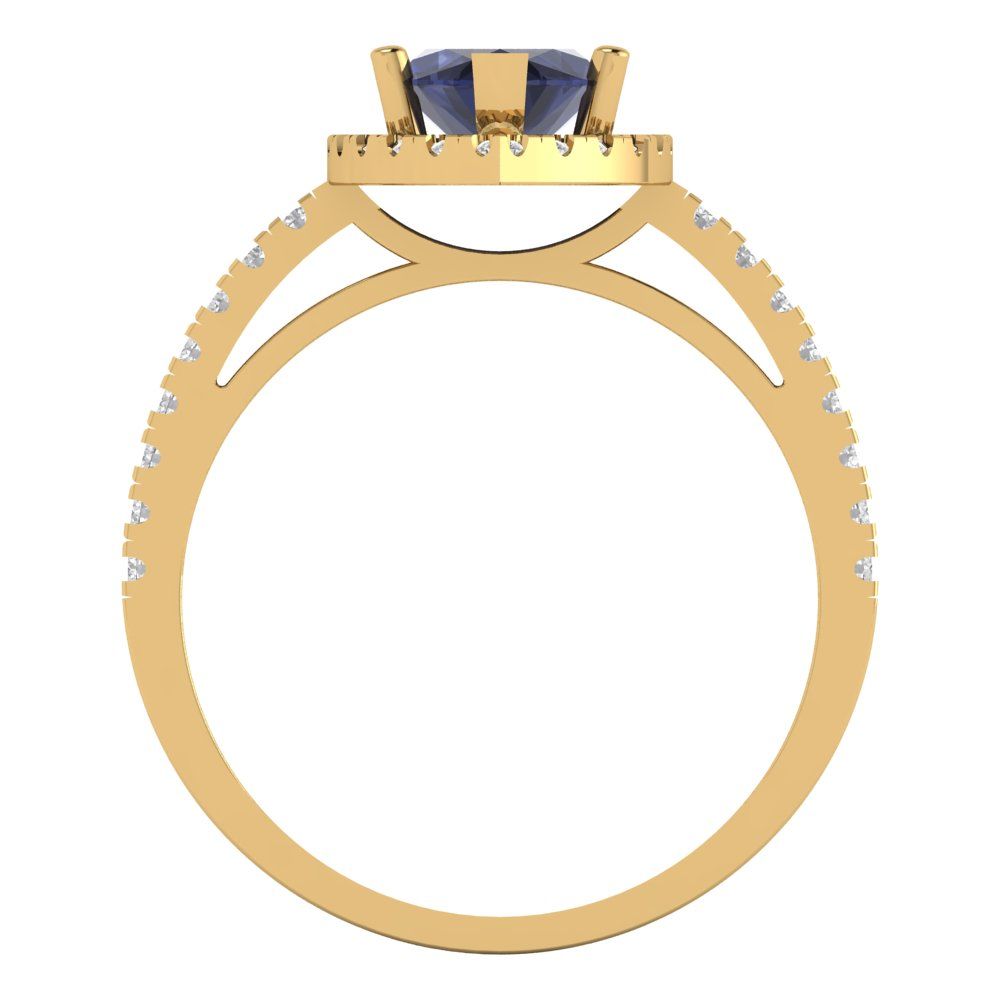2.38 cttw Simulated Blue Sapphire Hidden Halo Engagement Ring - Solid Gold (Marquise Cut,12x6mm )