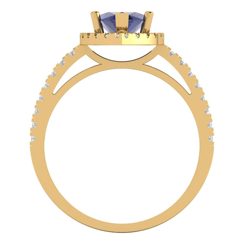 2.38 cttw Simulated Tanzanite Hidden Halo Engagement Ring - Solid Gold (Marquise Cut,12x6mm )