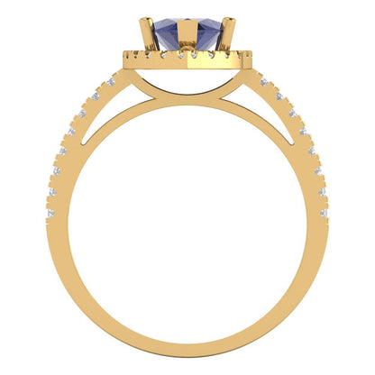 2.38 cttw Simulated Tanzanite Hidden Halo Engagement Ring - Solid Gold (Marquise Cut,12x6mm )