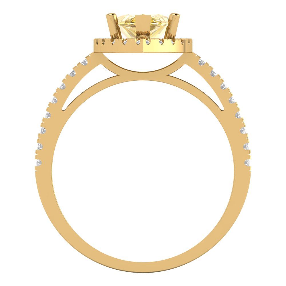 2.38 cttw Zirconia Simulated Yellow Diamond Hidden Halo Engagement Ring - Solid Gold (VVS1, Marquise Cut,12x6mm )