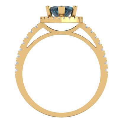 2.38 cttw Natural London Blue Topaz Hidden Halo Engagement Ring - Solid Gold (Marquise Cut,12x6mm )