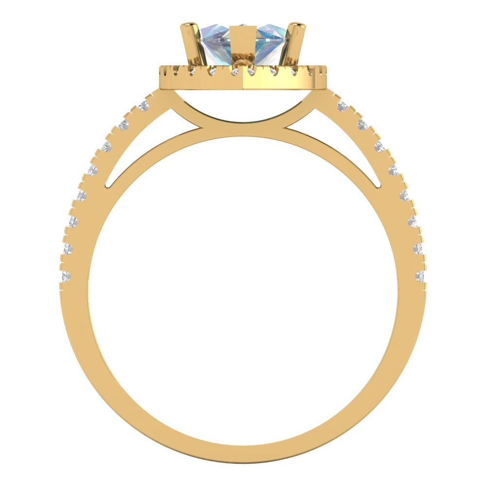 2.38 cttw Blue Moissanite Hidden Halo Engagement Ring - Solid Gold (Marquise Cut,12x6mm )