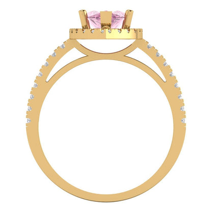 2.38 cttw Zirconia Simulated Pink Diamond Hidden Halo Engagement Ring - Solid Gold (VVS1, Marquise Cut,12x6mm )