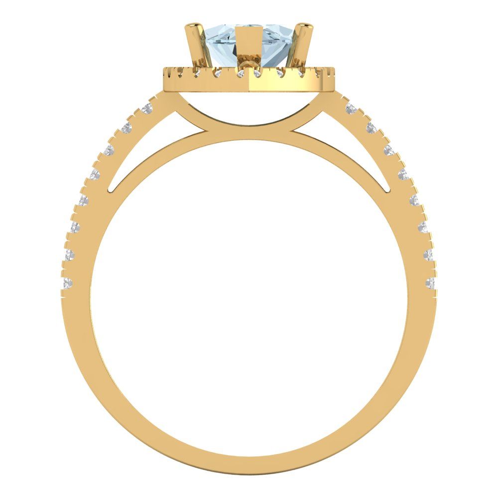 2.38 cttw Zirconia Simulated Blue Diamond Hidden Halo Engagement Ring - Solid Gold (VVS1, Marquise Cut,12x6mm )