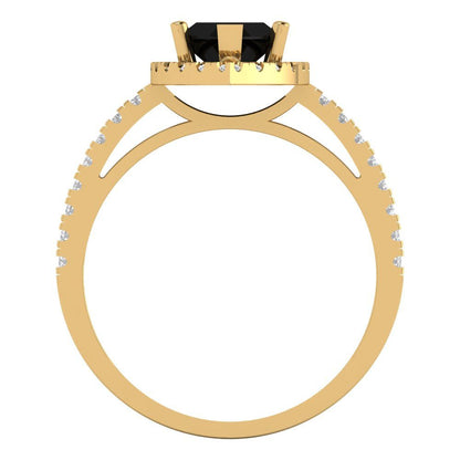 2.38 cttw Natural Onyx Hidden Halo Engagement Ring - Solid Gold (Marquise Cut,12x6mm )