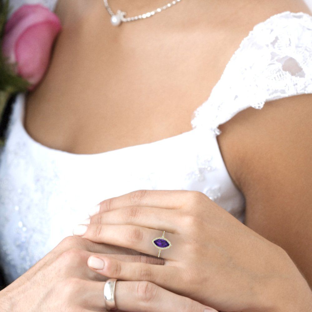 2.38 cttw Natural Amethyst Hidden Halo Engagement Ring - Solid Gold (Marquise Cut,12x6mm )