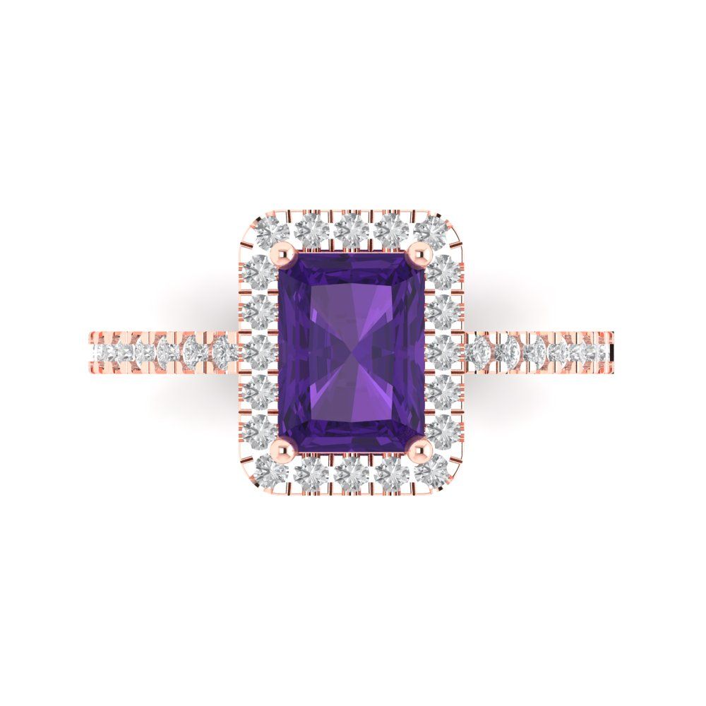 1.86 cttw Natural Amethyst Hidden Halo Engagement Ring - Solid Gold (Emerald Cut,7.5x5.5mm)