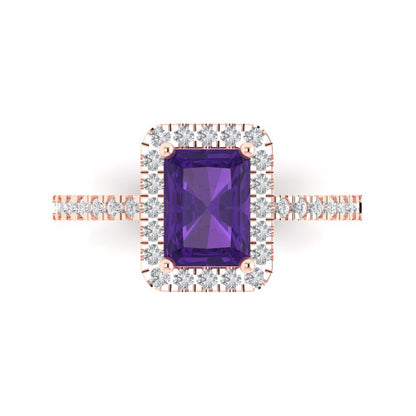 1.86 cttw Natural Amethyst Hidden Halo Engagement Ring - Solid Gold (Emerald Cut,7.5x5.5mm)