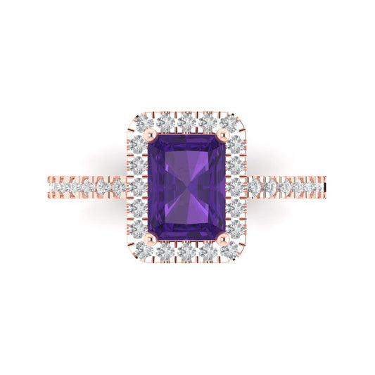 1.86 cttw Natural Amethyst Hidden Halo Engagement Ring - Solid Rose Gold (VVS1, Emerald Cut,7.5x5.5mm)