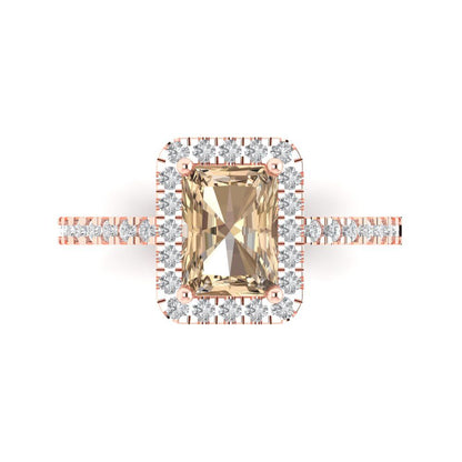 1.86 cttw Yellow Moissanite Hidden Halo Engagement Ring - Solid Gold (Emerald Cut,7.5x5.5mm)