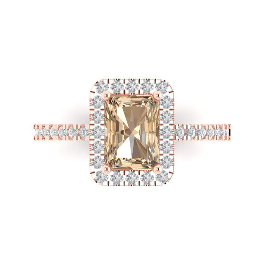 1.86 cttw Yellow Moissanite Hidden Halo Engagement Ring - Solid Rose Gold (VVS1, Emerald Cut,7.5x5.5mm)