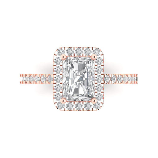 1.86 cttw Moissanite Hidden Halo Engagement Ring - Solid Rose Gold (VVS1, Emerald Cut,7.5x5.5mm)