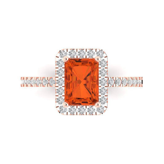 1.86 cttw Zirconia Simulated Red Diamond Hidden Halo Engagement Ring - Solid Rose Gold (VVS1, Emerald Cut,7.5x5.5mm)