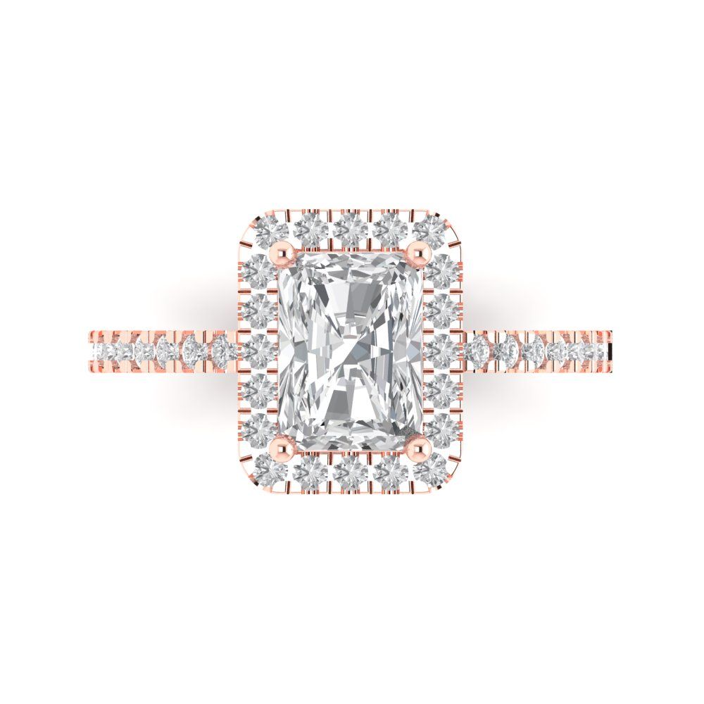 1.86 cttw Zirconia Simulated Diamond Hidden Halo Engagement Ring - Solid Gold (VVS1, Emerald Cut,7.5x5.5mm)