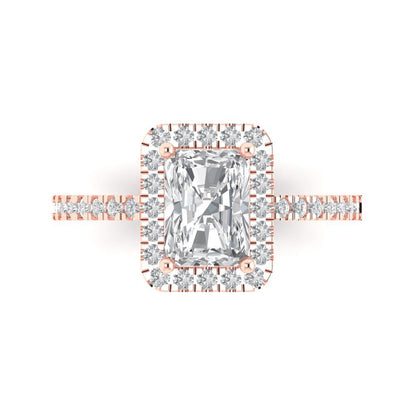 1.86 cttw Zirconia Simulated Diamond Hidden Halo Engagement Ring - Solid Gold (VVS1, Emerald Cut,7.5x5.5mm)