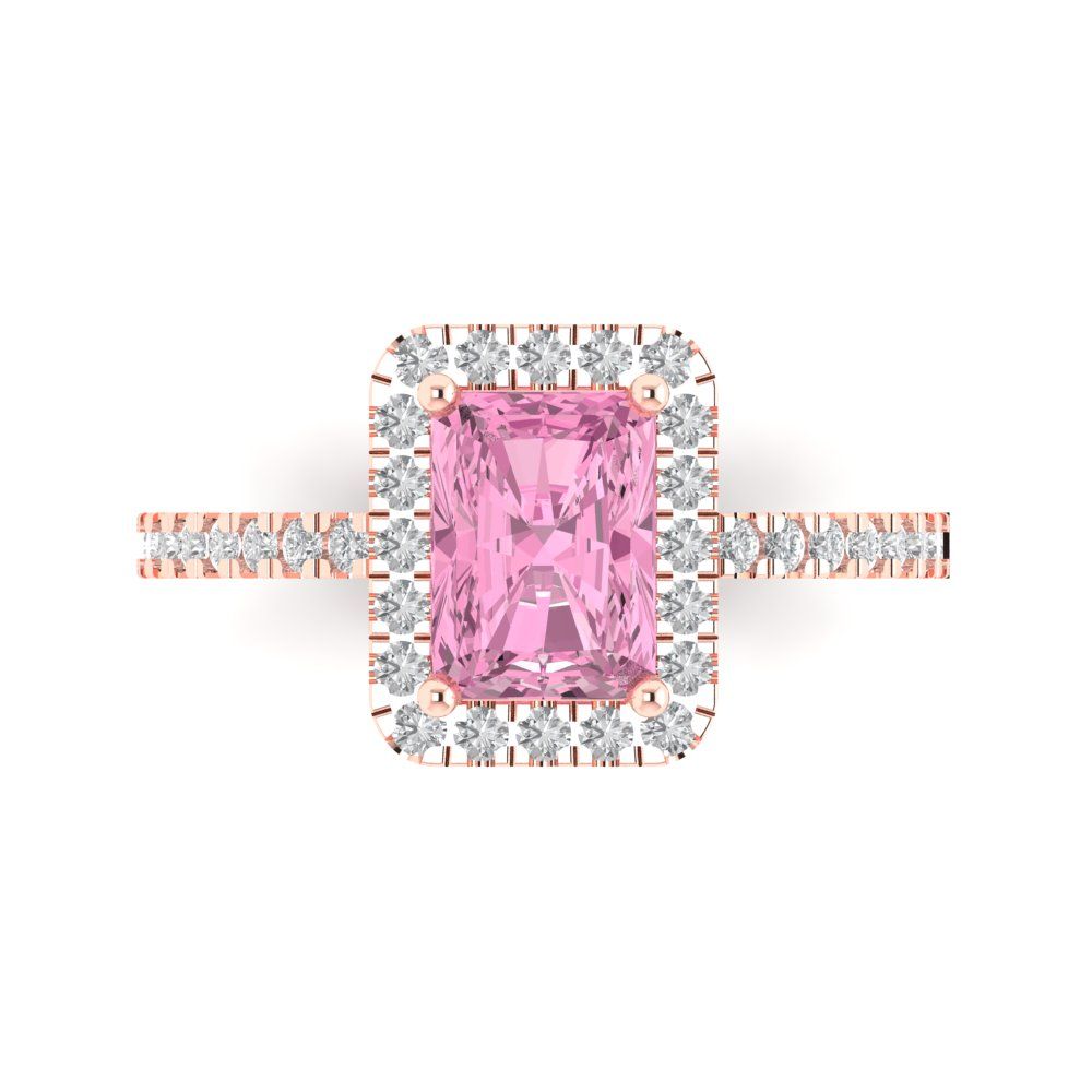 1.86 cttw Zirconia Simulated Pink Diamond Hidden Halo Engagement Ring - Solid Gold (VVS1, Emerald Cut,7.5x5.5mm)