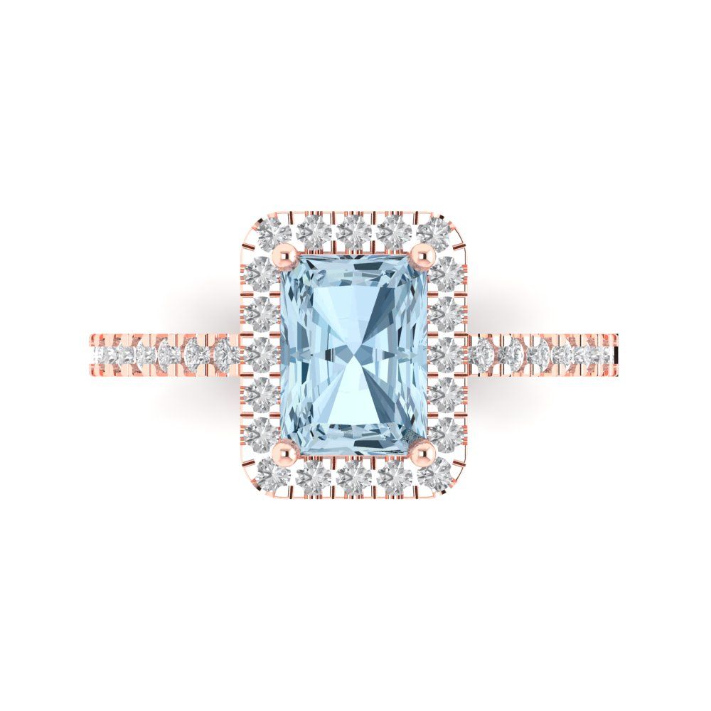 1.86 cttw Zirconia Simulated Blue Diamond Hidden Halo Engagement Ring - Solid Gold (VVS1, Emerald Cut,7.5x5.5mm)
