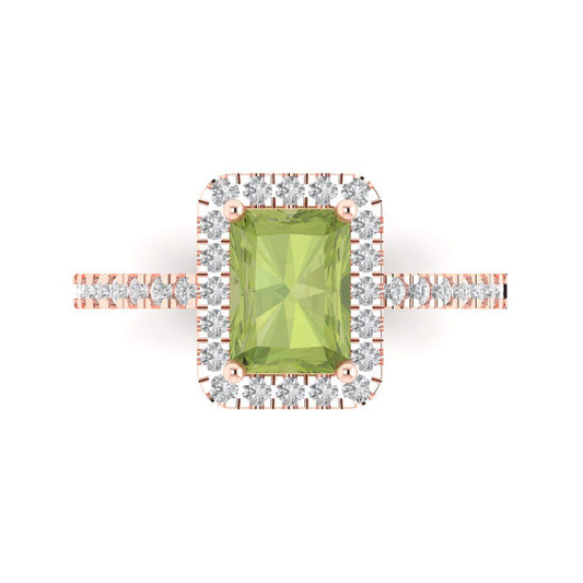 1.86 cttw Natural Peridot Hidden Halo Engagement Ring - Solid Rose Gold (VVS1, Emerald Cut,7.5x5.5mm)