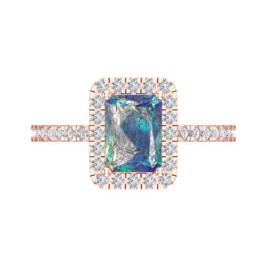 1.86 cttw Blue Moissanite Hidden Halo Engagement Ring - Solid Rose Gold (VVS1, Emerald Cut,7.5x5.5mm)