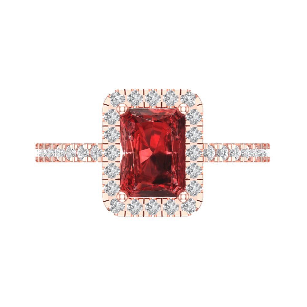 1.86 cttw Natural Garnet Hidden Halo Engagement Ring - Solid Gold (Emerald Cut,7.5x5.5mm)