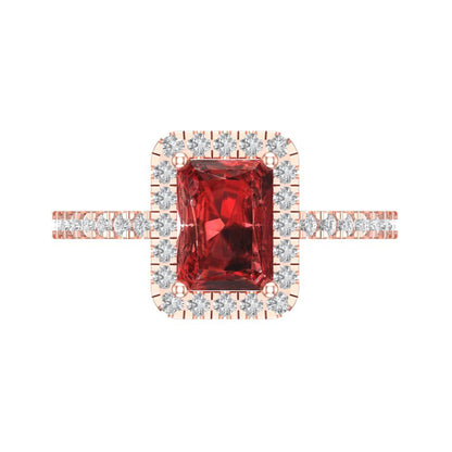1.86 cttw Natural Garnet Hidden Halo Engagement Ring - Solid Gold (Emerald Cut,7.5x5.5mm)